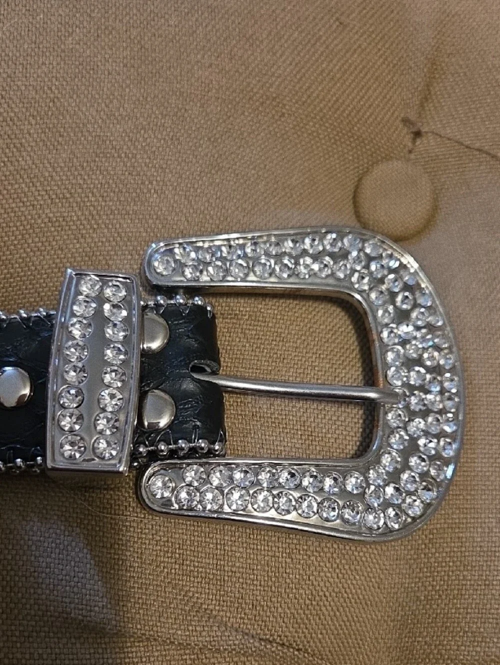 Black Leather Crystal Rhinestone Studded Women's Belt